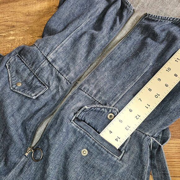 Paige Ria Short Flutter Flounce Sleeve Belted Lightweight Denim Jumpsuit S - Picture 7 of 12